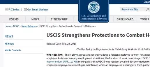��������������֣�USCIS��22�շ����µ����߱���¼�������H-1B����ǩ֤�ļ��Ҫ��